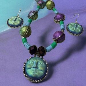 Artistic Moon Face Necklace and Earring Set